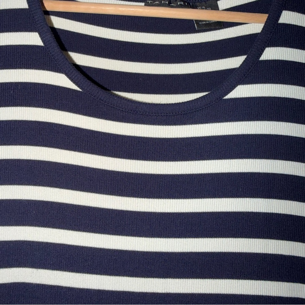 Navy and White Striped Short Sleeve Maxi Dress. By TAHARI Sz XL - Picture 2 of 8